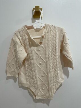 Cream Cable-Knit Baby Sweater Babysuit